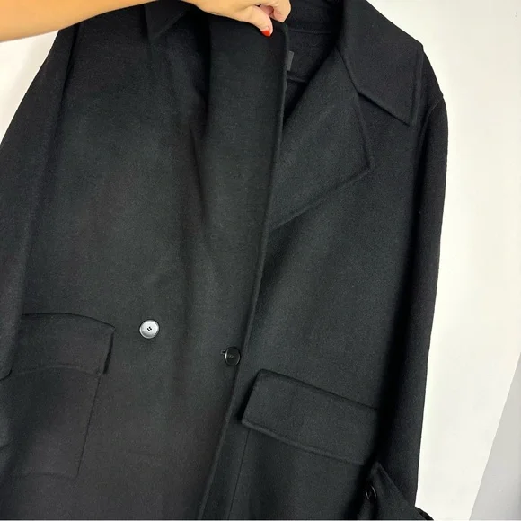 NWT Massimo Dutti Black Double Breasted Pocket Wool Blend Jacket Coat Sz Small - Picture 4 of 16